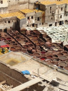 The tannery in Fes is the oldest and most famous in the world.  Here, they process various animal hides - from camel to sheep - to create jackets, shoes, purses, wallets, pants (that's right, leather pants!), and more. 